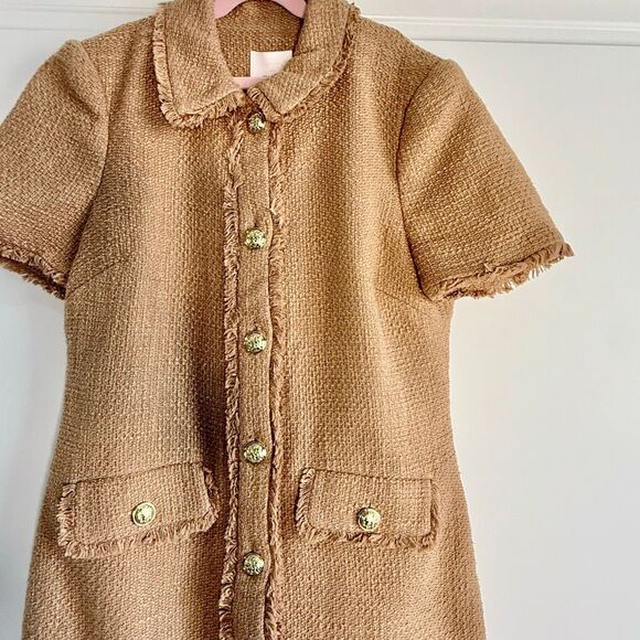 NWT Cinq a Sept Pammy cotton tweed mini shirtdress in brown sugar Size 8 - Picture 7 of 15